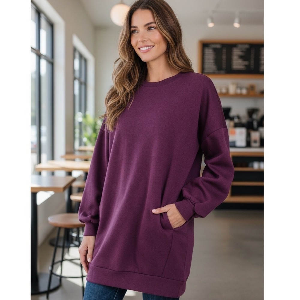 Zenana Outfitters Plum Purple Oversized Sweatshirt Cozycore Comfy M/L OT-2801